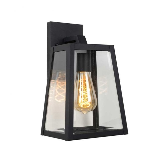 Lucide  Matslot Single Light Outdoor Large Hanging Wall Lantern In Black Finish