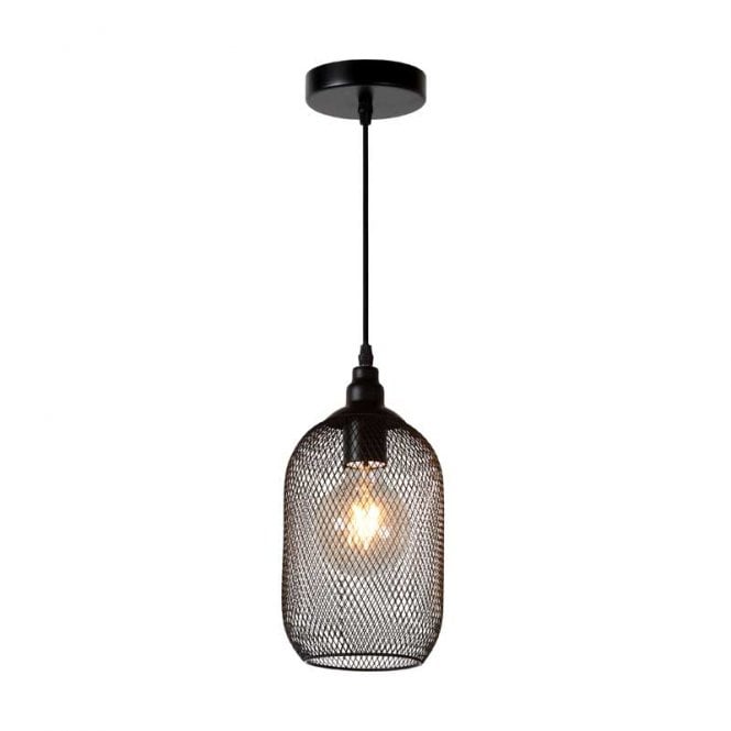 Lucide Mesh 15 Single Light Ceiling Pendant In Black Finish