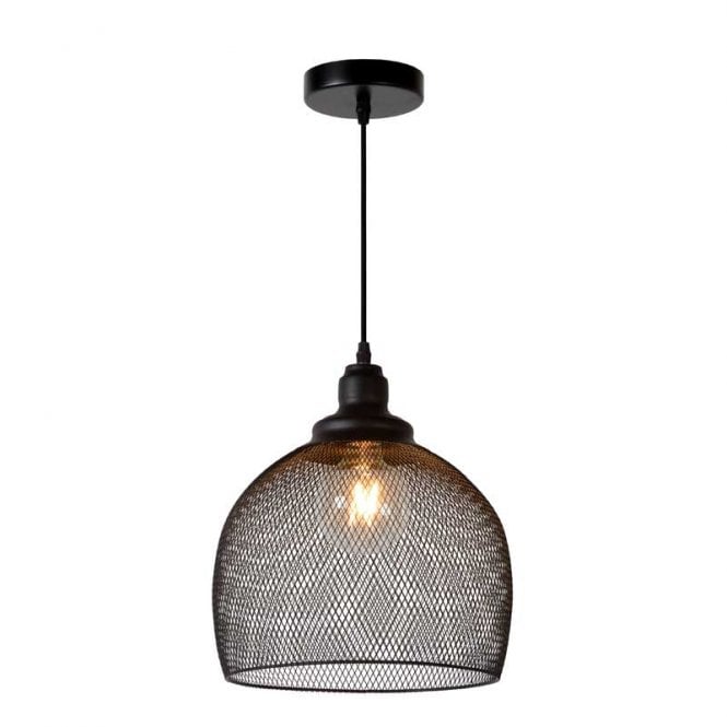 Lucide  Mesh 28 Single Light Ceiling Pendant In Black Finish