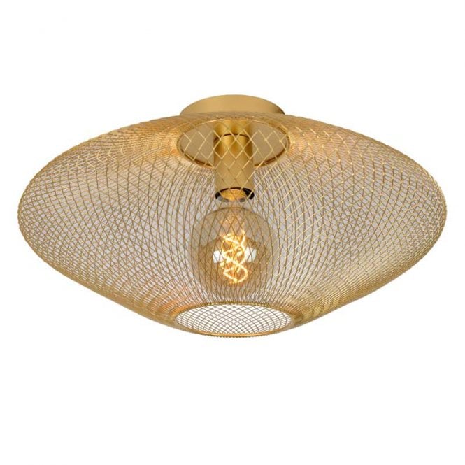 Lucide  Mesh Single Light Flush Ceiling Fitting in Matt Gold Finish