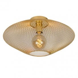 Lucide Mesh Single Light Flush Ceiling Fitting in Matt Gold Finish
