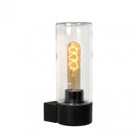Lucide Micha Single Light Outdoor Wall Fitting In Black Finish With Clear Glass
