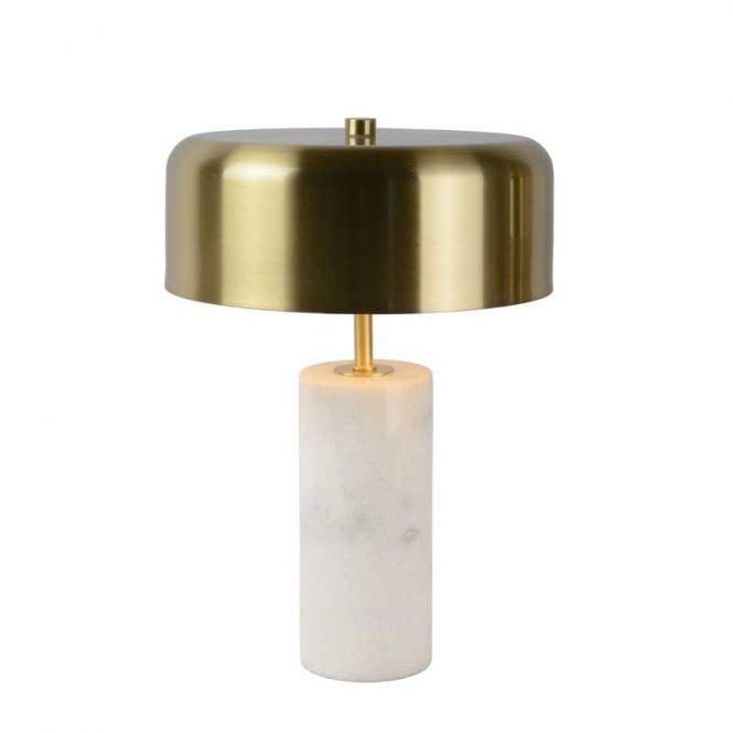 Lucide  Mirasol Single Light Table Lamp In White Marble & Brass Finish