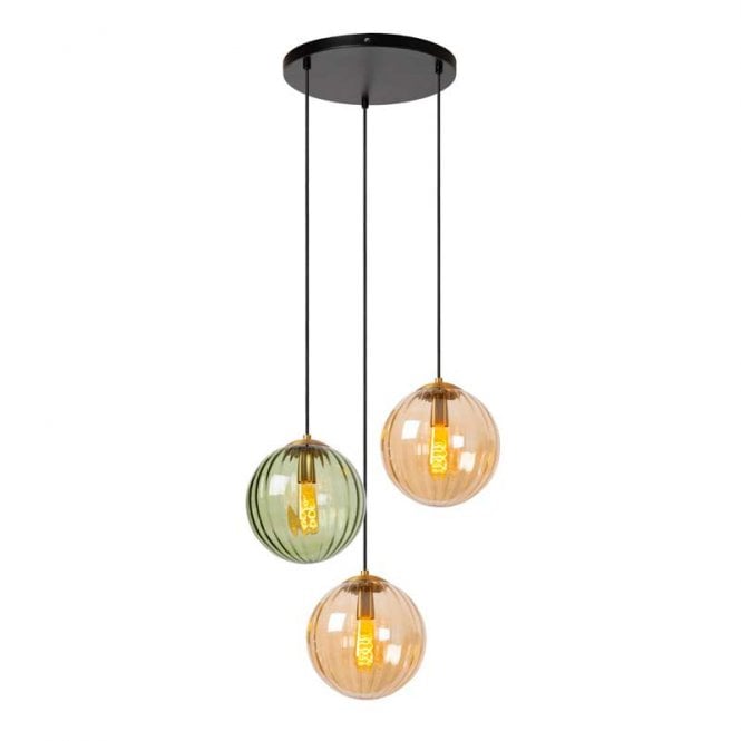 Lucide  Monsaraz 3 Light Glass Cluster Ceiling Pendant In Green Finish