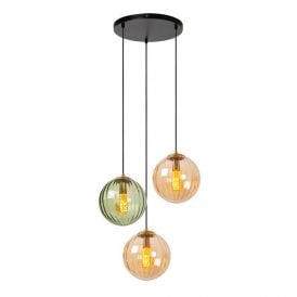 Lucide Monsaraz 3 Light Glass Cluster Ceiling Pendant In Green Finish