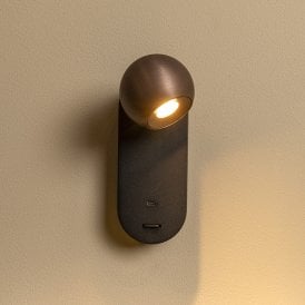 Lucide Montana LED Reading Light with USB Charging Port - Brown