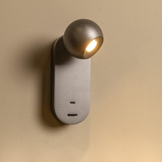 Lucide  Montana LED Reading Light with USB Charging Port - Grey