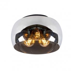Lucide Olivia 3 Light Flush Ceiling Fitting With Smoked Grey Glass