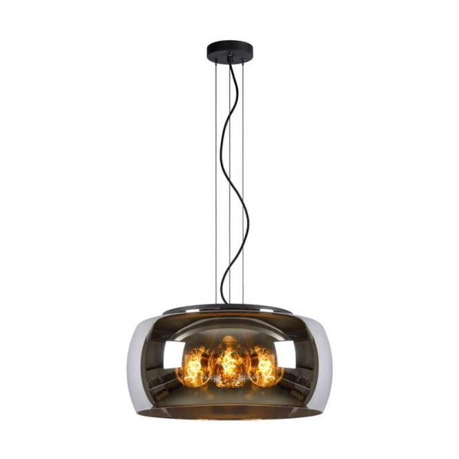 Lucide Olivia 3 Light Large Ceiling Pendant With Smoked Grey Glass