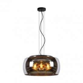 Lucide Olivia 3 Light Large Ceiling Pendant With Smoked Grey Glass