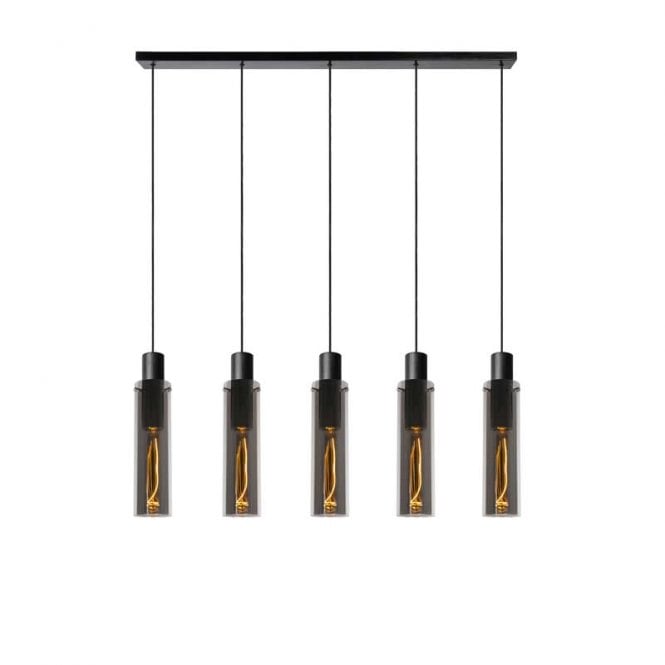 Lucide  Orlando 5 Light Bar Ceiling Pendant With Smoked Glass Shades