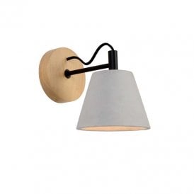 Lucide Possio Single Light Wall Fitting With Wooden Backplate And Concrete Shade
