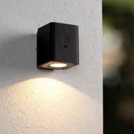 Lucide Ramin Solar LED Outdoor Wall Light with PIR Sensor - Black