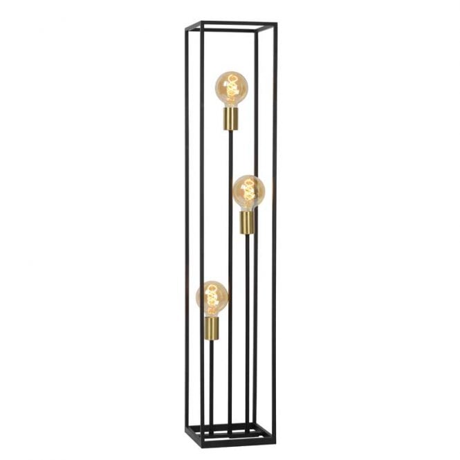 Lucide  Ruben 3 Light Floor Lamp In Black & Gold Finish