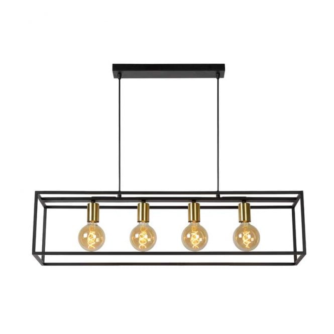 Lucide  Ruben 4 Light Ceiling Bar Pendant In Black & Gold Finish
