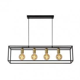 Lucide Ruben 4 Light Ceiling Bar Pendant In Black & Gold Finish