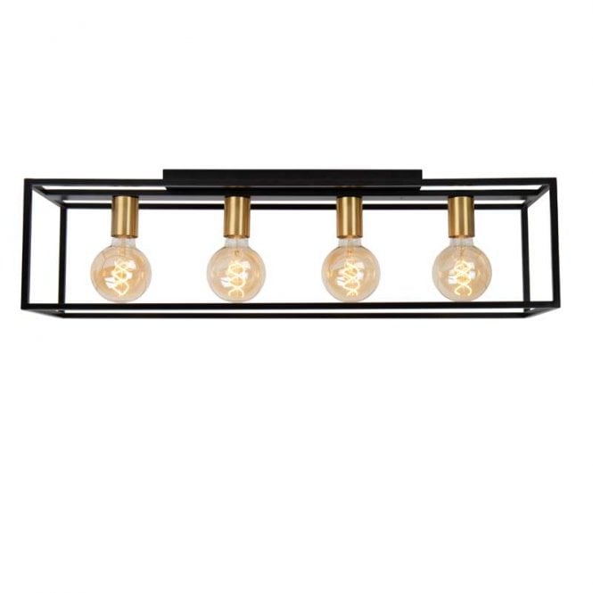 Lucide Ruben 4 Light Flush Ceiling Light In Black Finish