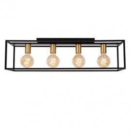 Lucide Ruben 4 Light Flush Ceiling Light In Black Finish