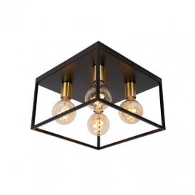 Lucide Ruben 4 Light Square Flush Ceiling Light In Black & Gold Finish