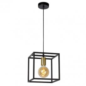Lucide Ruben Single Light Ceiling Pendant In Black & Gold Finish