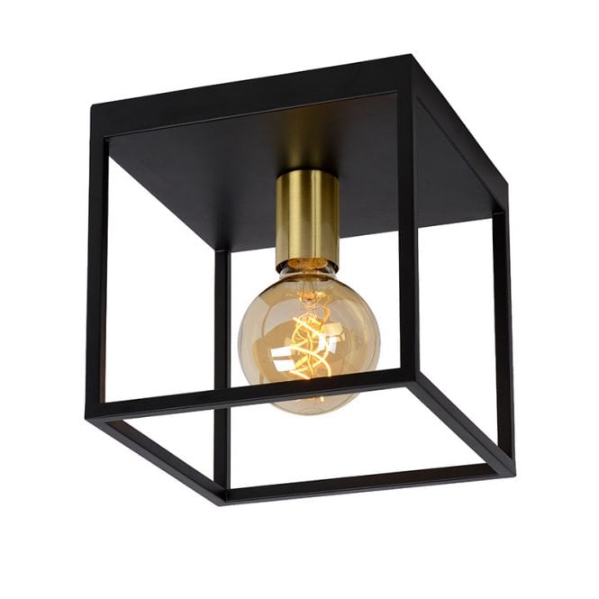 Lucide  Ruben Single Light Flush Ceiling Fitting In Black & Gold Finish