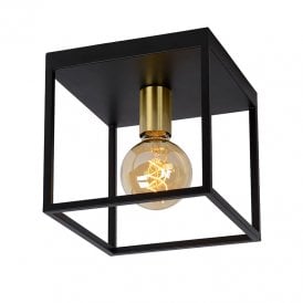 Lucide Ruben Single Light Flush Ceiling Fitting In Black & Gold Finish