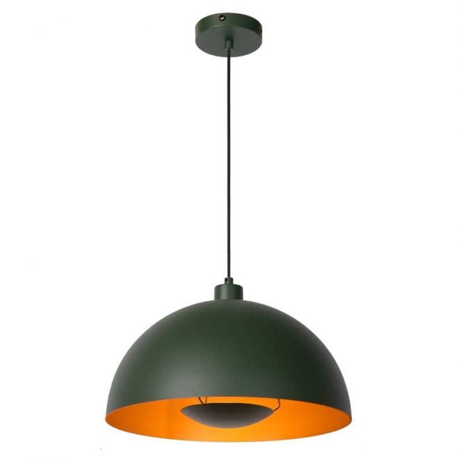 Lucide  Siemon Single Light Ceiling Pendant In Green And Gold Finish