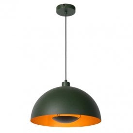 Lucide Siemon Single Light Ceiling Pendant In Green And Gold Finish