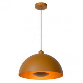 Lucide Siemon Single Light Ceiling Pendant In Ochre Yellow And Gold Finish