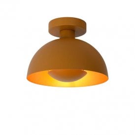 Lucide Siemon Single Light Semi-Flush Ceiling Fitting In Ocher Yellow And Gold Finish