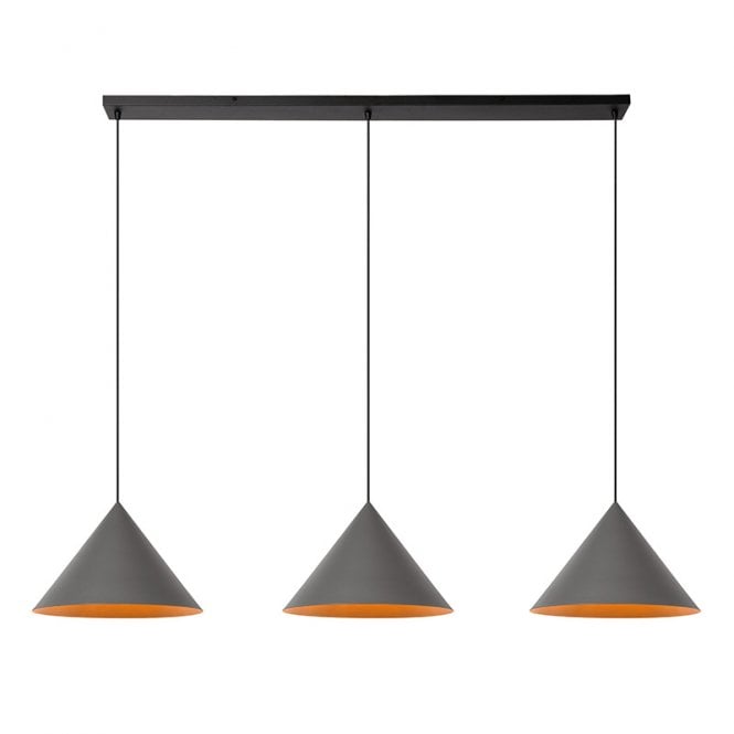 Lucide  Spitze 3 Light Bar Ceiling Pendant Light - Grey