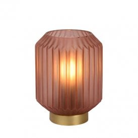 Lucide Sueno Single Light Glass Table Lamp in Pink and Brass Finish