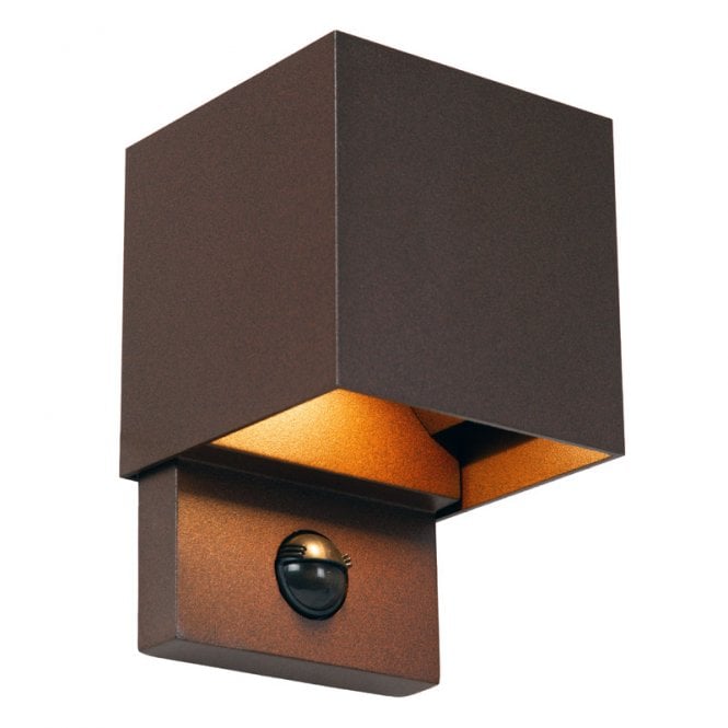 Lucide Tadzio Cube LED Outdoor Wall Light with PIR Sensor-Rust Brown