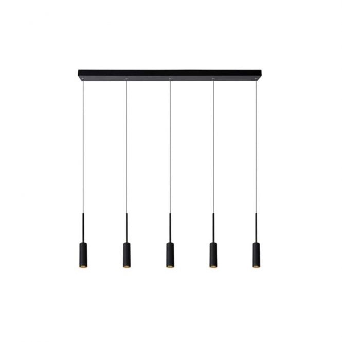 Lucide  Tubule 5 Light Integrated LED Bar Ceiling Pendant in Black Finish