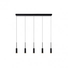 Lucide Tubule 5 Light Integrated LED Bar Ceiling Pendant in Black Finish
