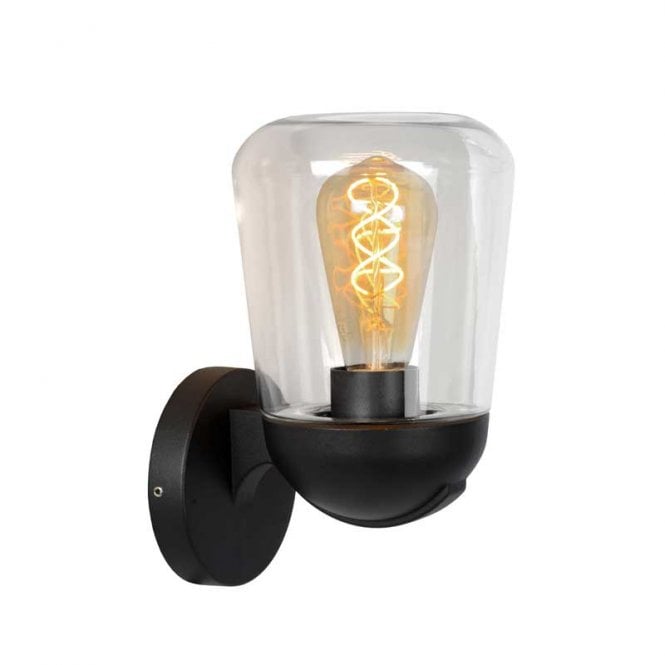 Lucide  Tulsa Single Light Outdoor Wall Fitting In Black Finish With Clear Glass