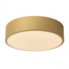 Lucide Unar 12W LED Flush Ceiling Light In Matt Gold Finish