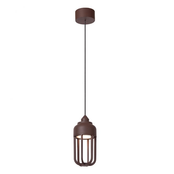 Lucide Wells LED Outdoor Porch Pendant - Rust Brown
