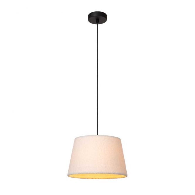 Lucide  Woolly Single Light Ceiling Pendant In Cream Finish