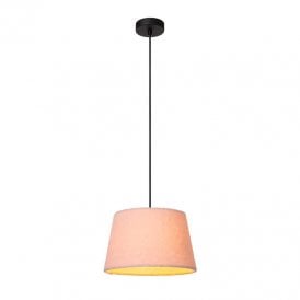 Lucide Woolly Single Light Ceiling Pendant In Pink Finish