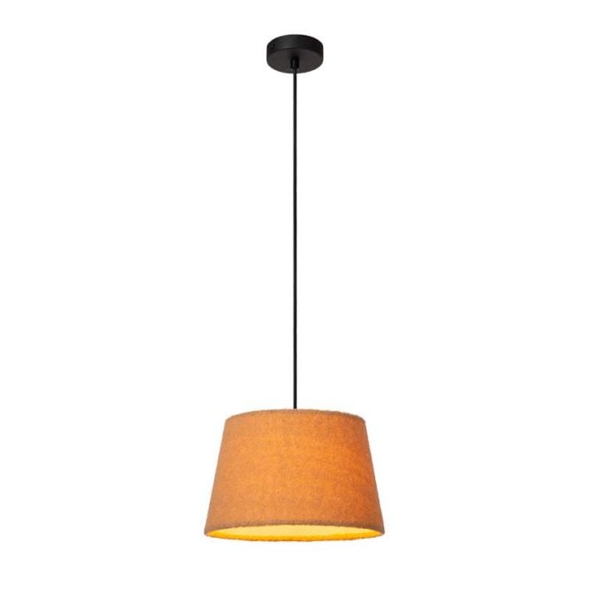 Lucide  Woolly Single Light Ceiling Pendant In Yellow Finish