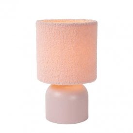 Lucide Woolly Single Light Table Lamp In Pink Finish
