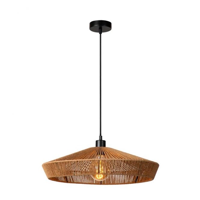Lucide  Yunkai Single Light Pendant In Black And Light Wood Finish