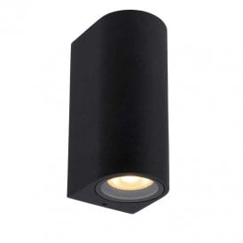 Lucide Zaro Curved 2 Light Outdoor Up & Down Wall Fitting in Black Finish and Clear Diffusers