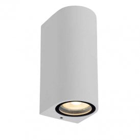 Lucide Zaro Curved 2 Light Outdoor Up & Down Wall Fitting in White Finish and Clear Diffusers