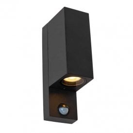 Lucide Zaro IR 2 Light Outdoor Up & Down Wall Fitting with PIR Sensor In Black Finish