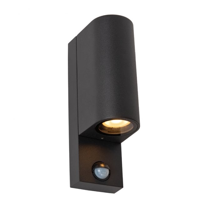 Lucide Zaro Ir Rounded Outdoor Up & Down Wall Light with PIR Sensor - Black