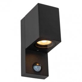 Lucide Zaro IR Single Light Outdoor Wall Fitting with PIR Sensor In Black Finish