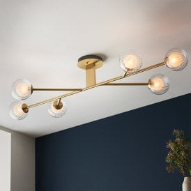Abel 6 Arm Semi-Flush Bar Ceiling Light - Satin Brass