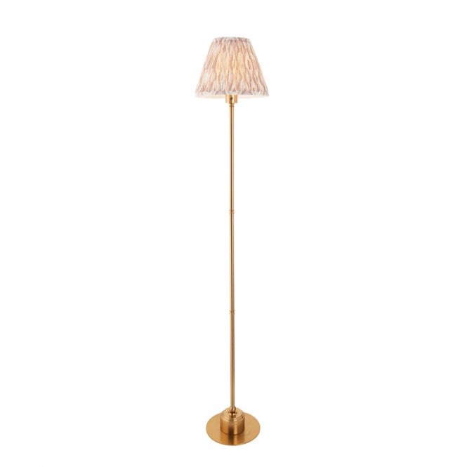 Luxia Ashurst 395 LED USB Rechargeable Touch Floor Lamp - Brushed Brass with Natural Shade